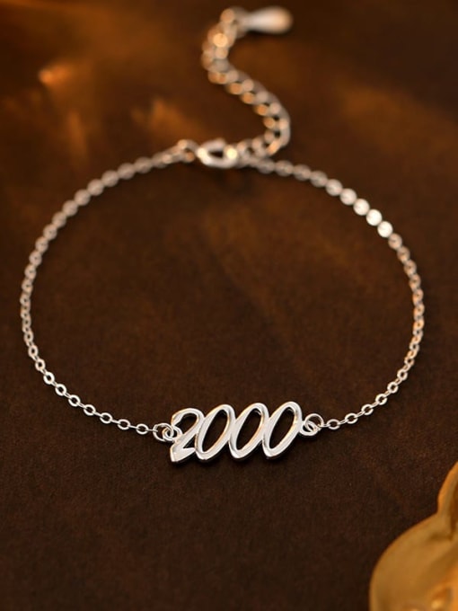 BRS246 [2000] 925 Sterling Silver Number Minimalist Link Bracelet